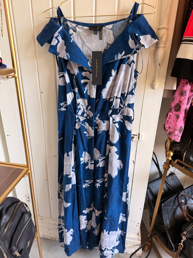 Donna Karan Blue And White Floral Maxi Dress